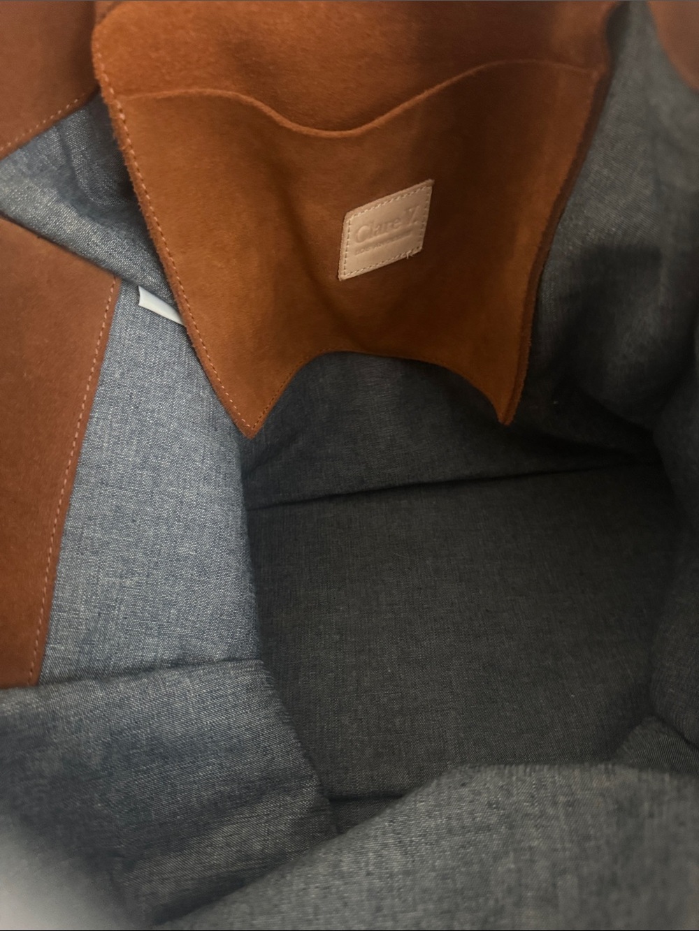 Clare V Brown Leather Tote with Red and Blue Stripe - Picture 2 of 3